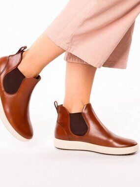 Ecco Soft 7 Chelsea Boots Leather Booties Cognac Brown Size 40 US 9 - 9.5 NEW